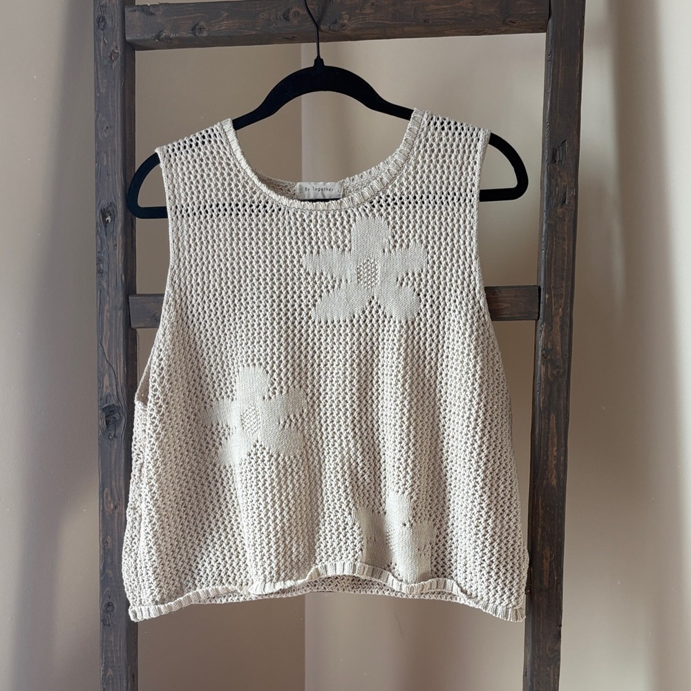 By Together Ivory Floral Knit Tank Top